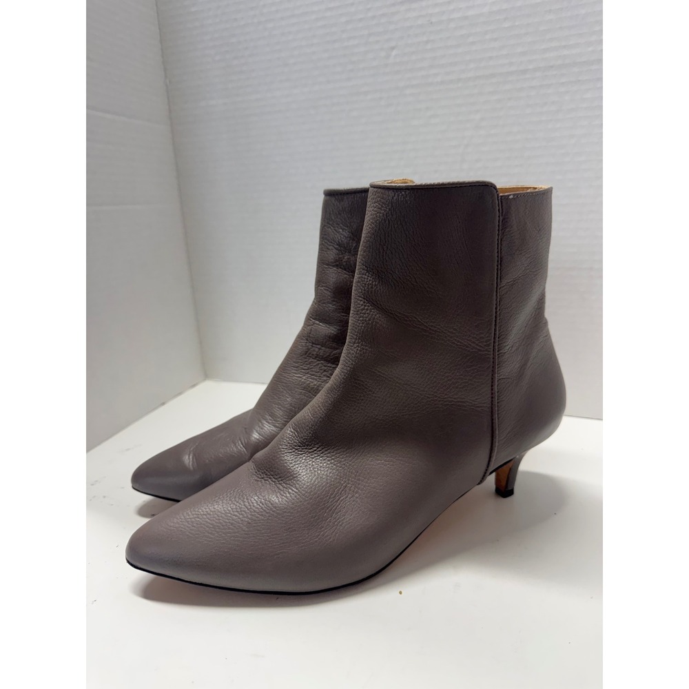 Poppy Barley Taupe Grey Pebbled Leather Kitten Heel Ankle Boots 9.5